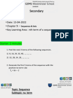 Subject:MATHS - Year: 9 - Date: 13-04-2022 - Chapter 9: - Key Learning Area: NTH Term of A Sequence