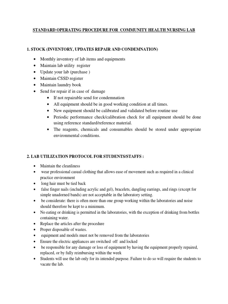 SOP Community Lab | PDF | Laboratories | Personal Protective Equipment