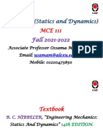 Mechanics (Statics and Dynamics) : Fall 2021-2022