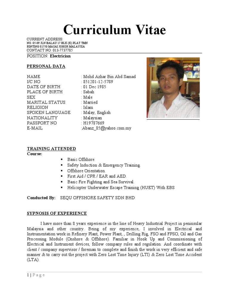 Addal Resume Cable Electrician