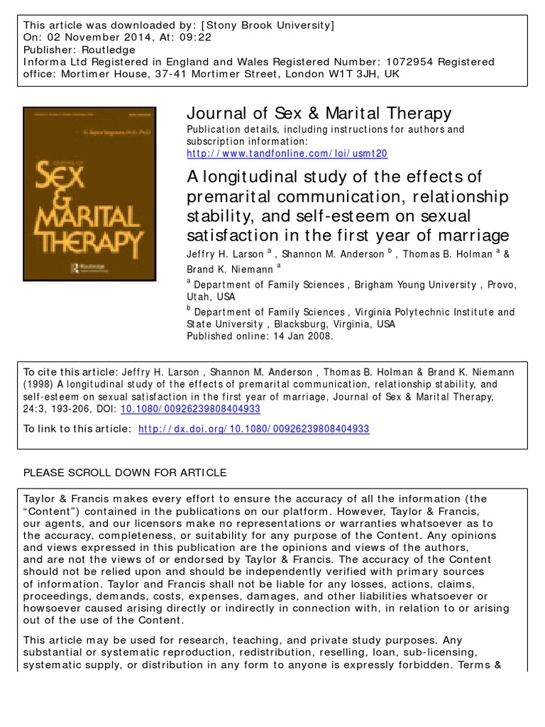Journal of Sex & Marital Therapy | PDF | Marriage | Self Esteem