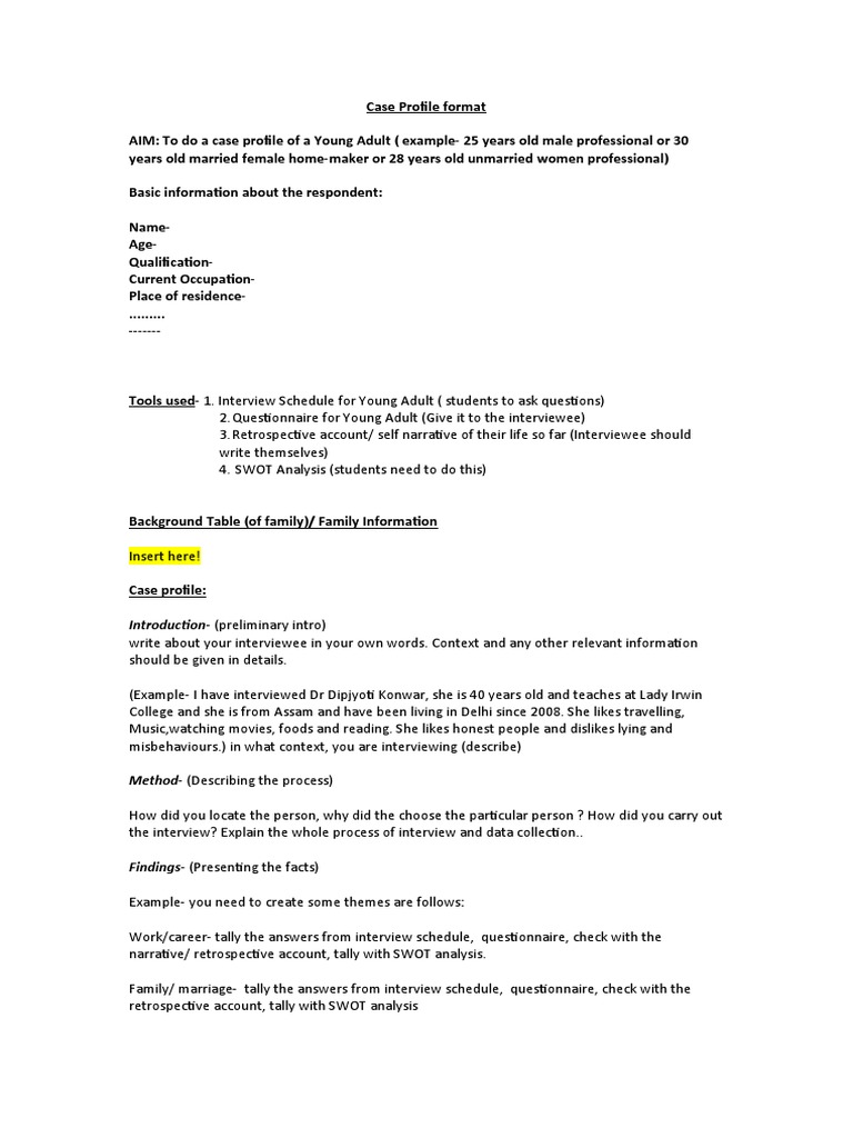 Case Profile Format PDF Interview Cognition