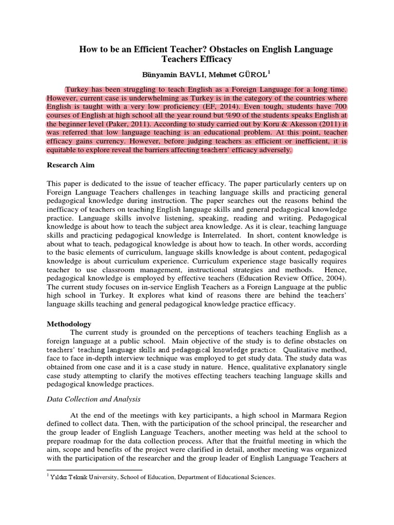 Barriers to English Teacher Efficacy in Turkey | PDF | Teachers ...