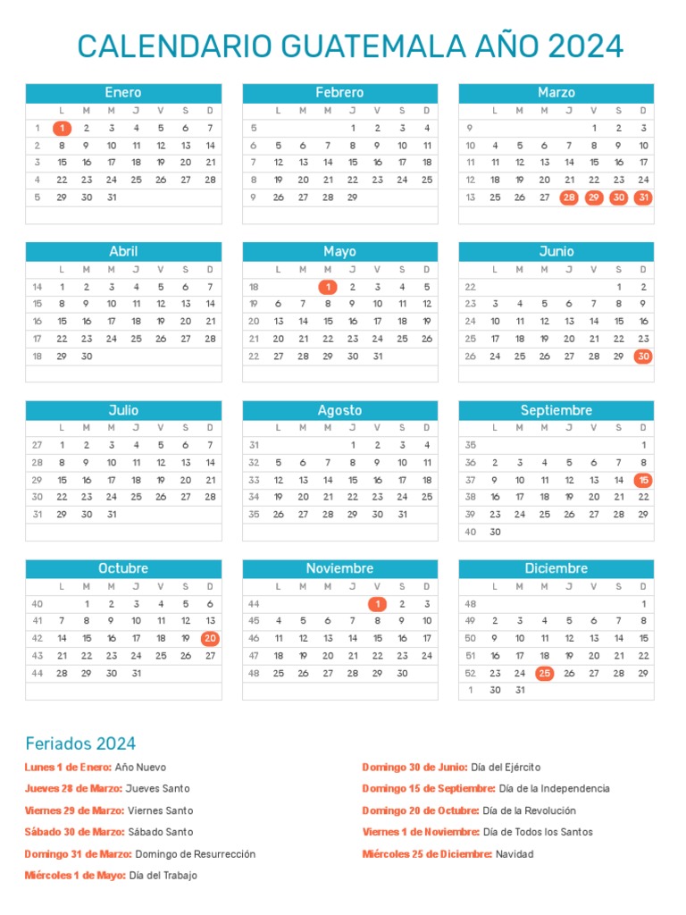 Calendario Guatemala 2024 PDF