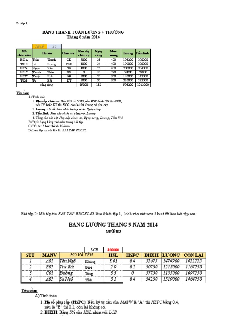 Bai Tap Excel Loi Giai 1 | PDF