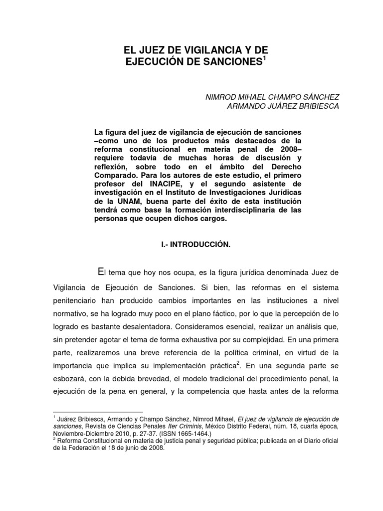El Juez de Vigilancia y de Ejecucion de Sanciones Penales | PDF | Pena ...
