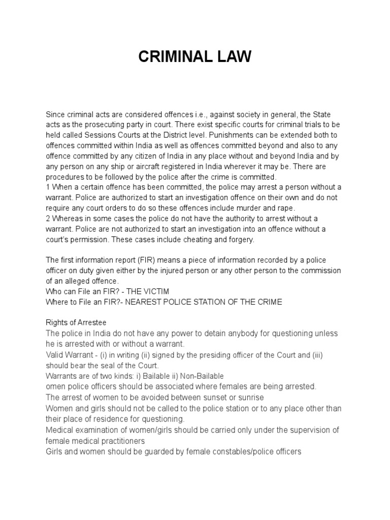 Overview of Criminal Law in India | PDF | Arrest | Bail