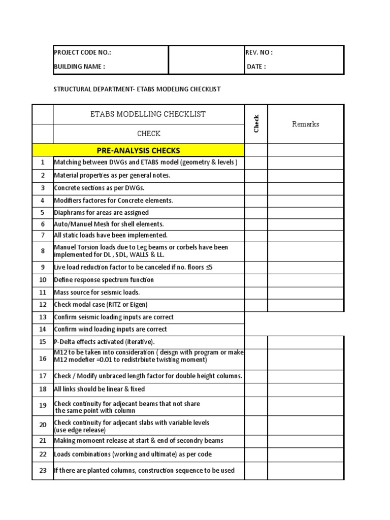 ETABS and SAFE Modeling Checklist | PDF | Column | Stress (Mechanics)
