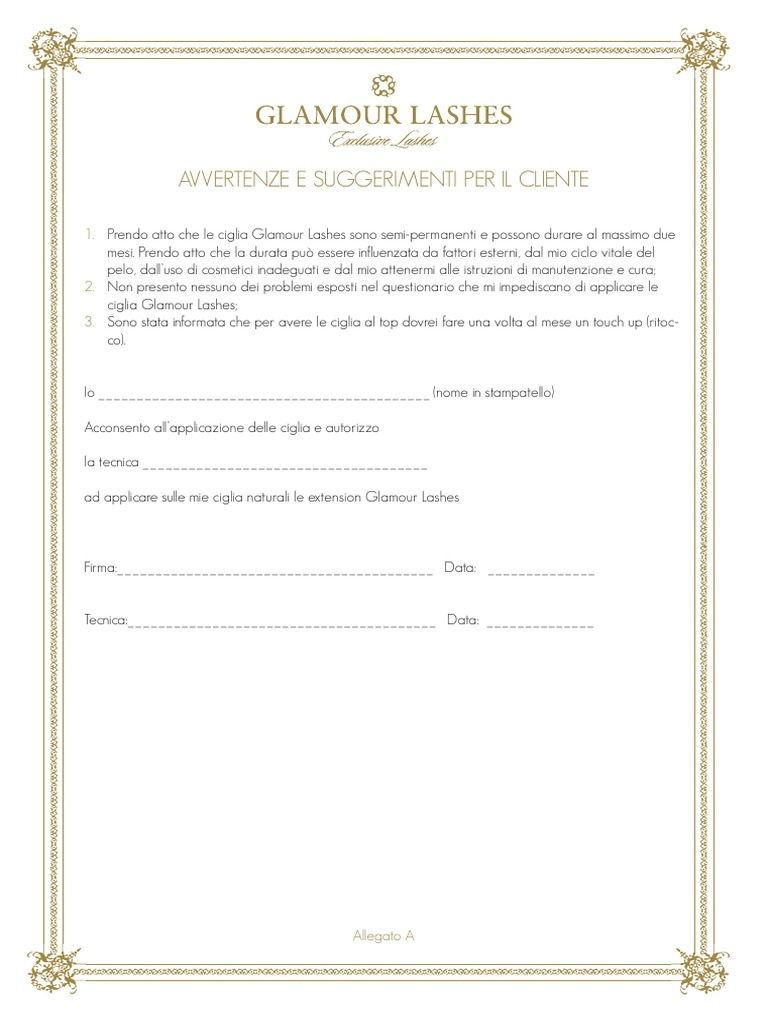 Consenso Informato Extension Ciglia Scheda Cliente PDF