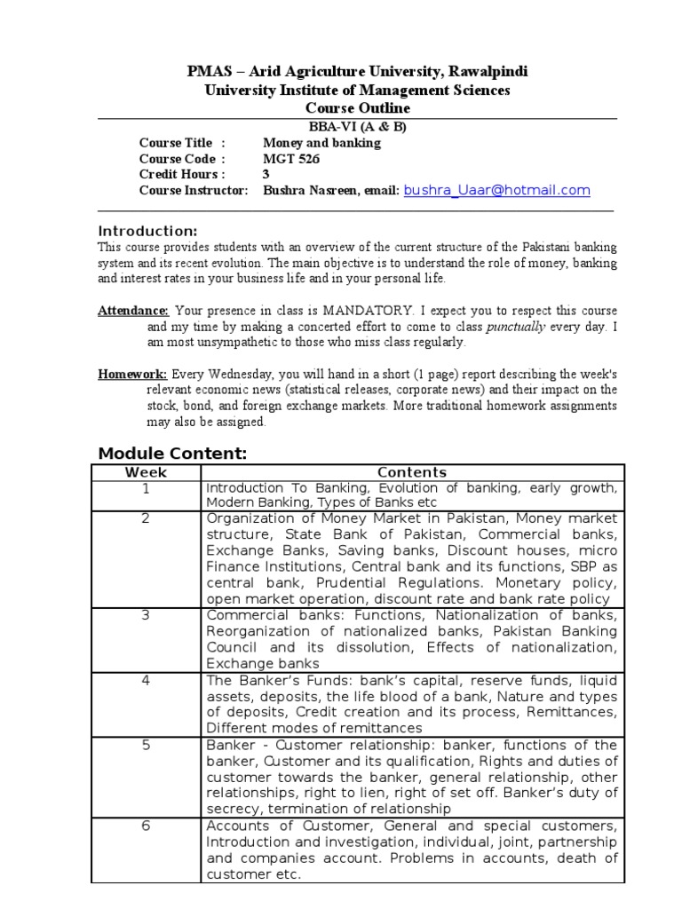 Banking and finance course outline pdf image