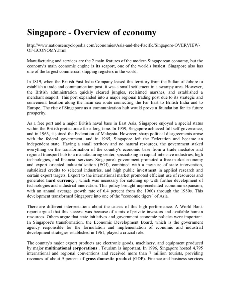 Singapore-Overview of Economic | PDF | Singapore | World Politics