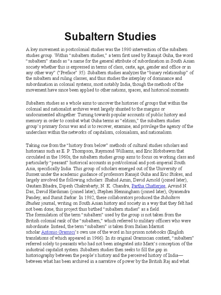 Sub Altern Study - Eng | PDF | Postcolonialism