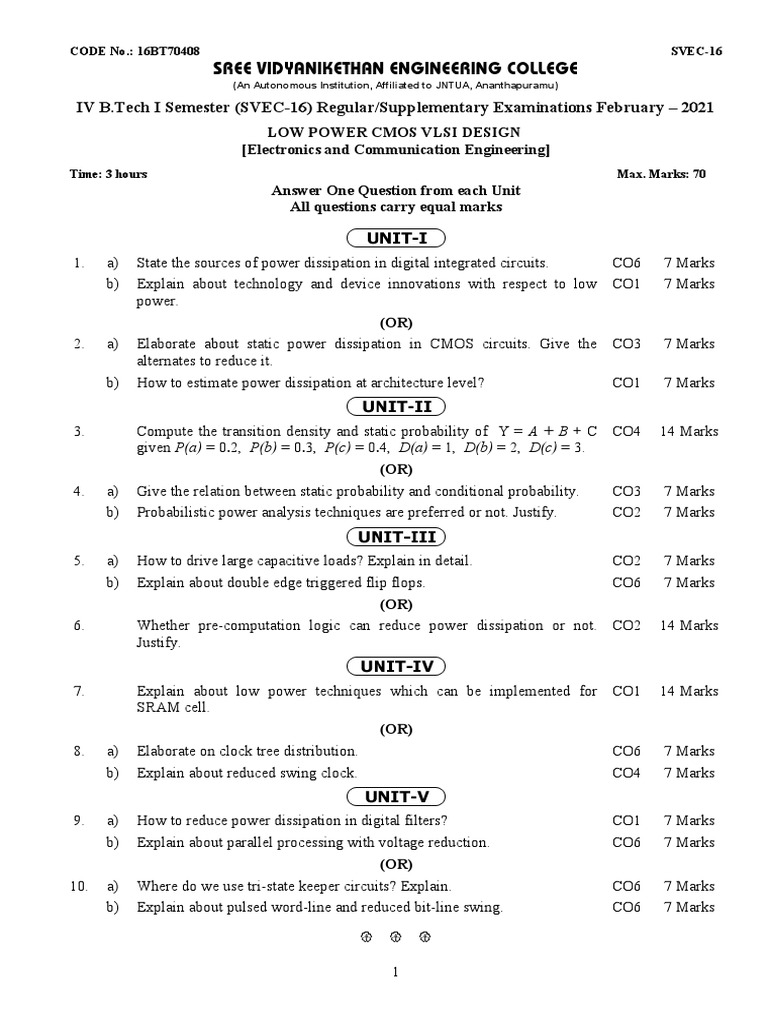 16BT70408 - Low Power Cmos Vlsi Design | PDF | Cmos | Electronic Circuits
