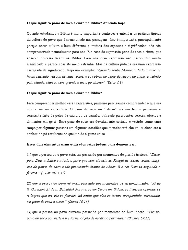 O Que Significa Pano de Saco e Cinza Na Bíblia | PDF