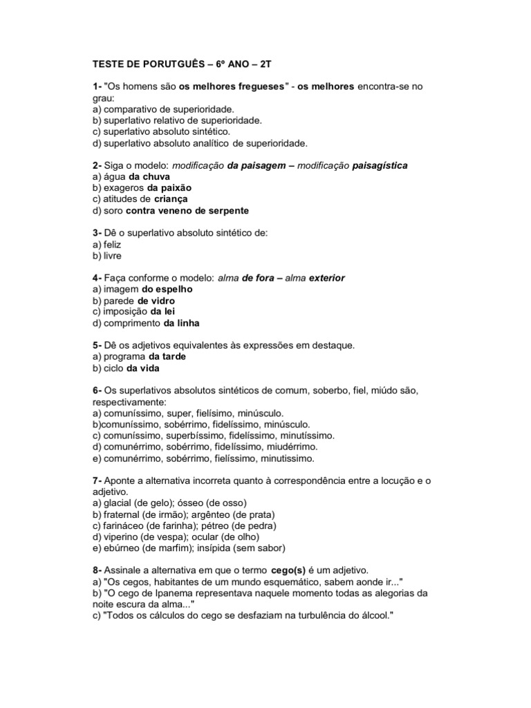 Teste de Porutguês | PDF | Artes Linguísticas e Disciplina | Poesia