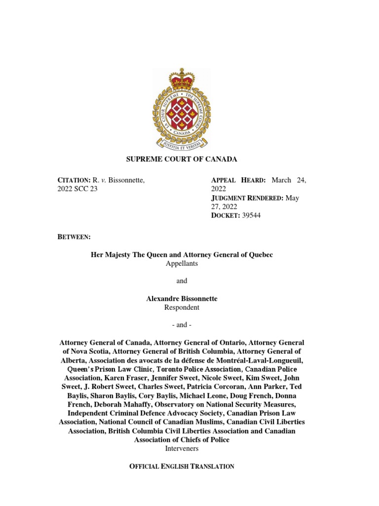 R. v. Bissonnette: Charter Rights Case | PDF | Sentence (Law) | Crime ...