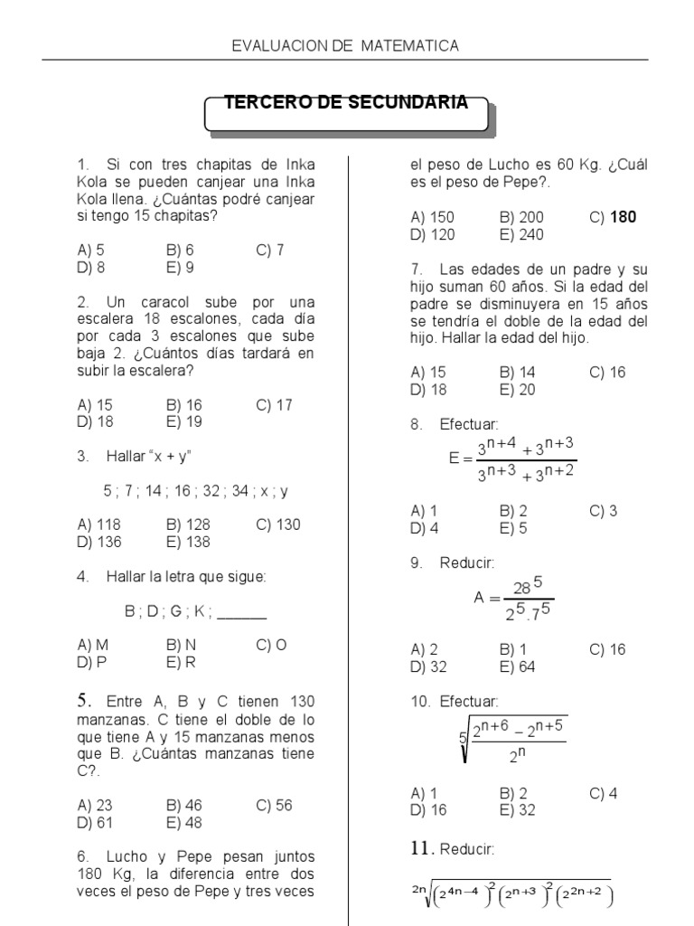 Matemática 3ro Secundaria | PDF