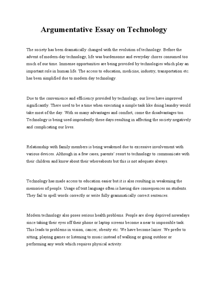 Topic For Argumentative Essay On Technology