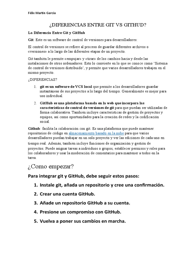 Diferencias entre Git y GitHub | PDF