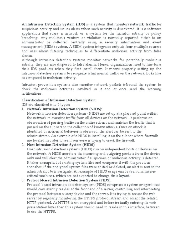 Overview of Intrusion Detection Systems | PDF | Cyberspace | Security