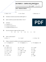 Lista de exercícios de números inteiros