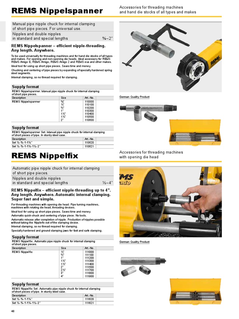 REMS Nipplefix Threading Machines | PDF | Pipe (Fluid Conveyance ...