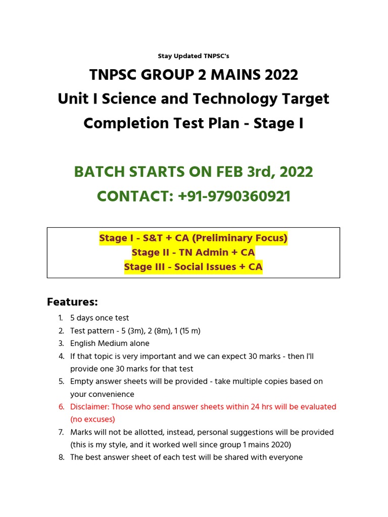 TNPSC Group 2 Mains Test Series 2022 | PDF | Science | Life