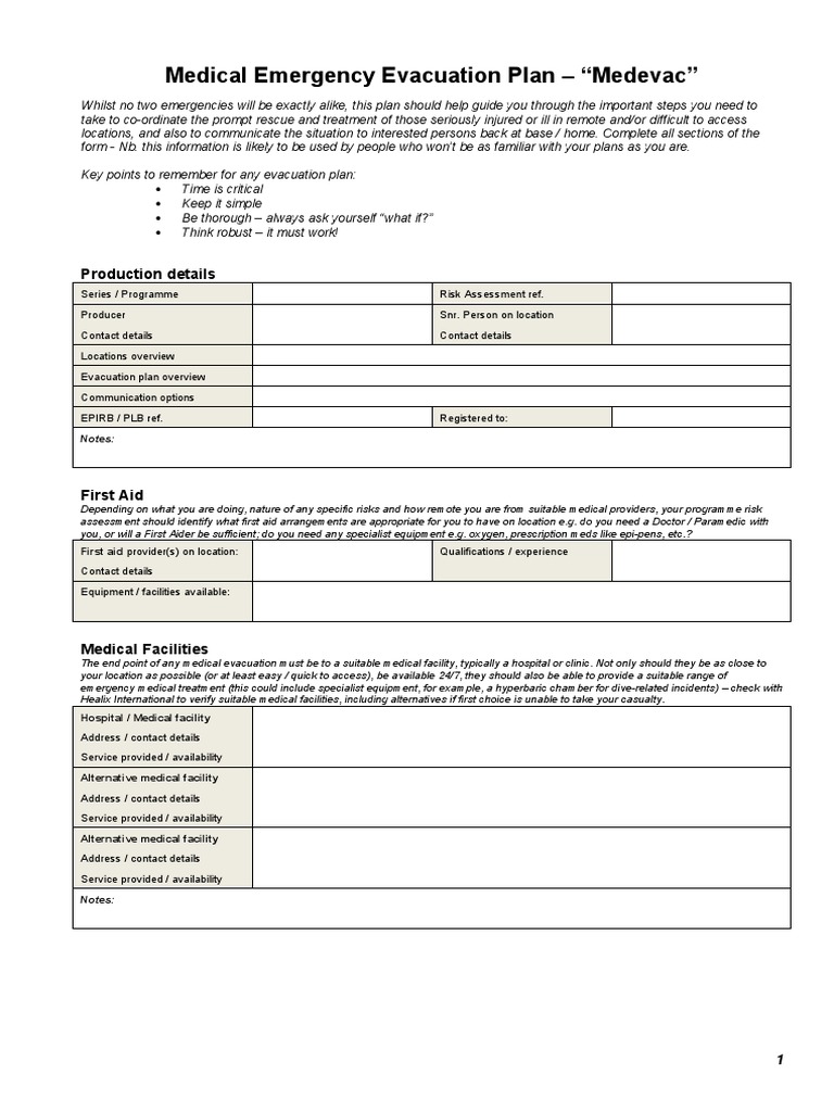 Medical Emergency Evacuation Plan "Medevac" Production Details PDF