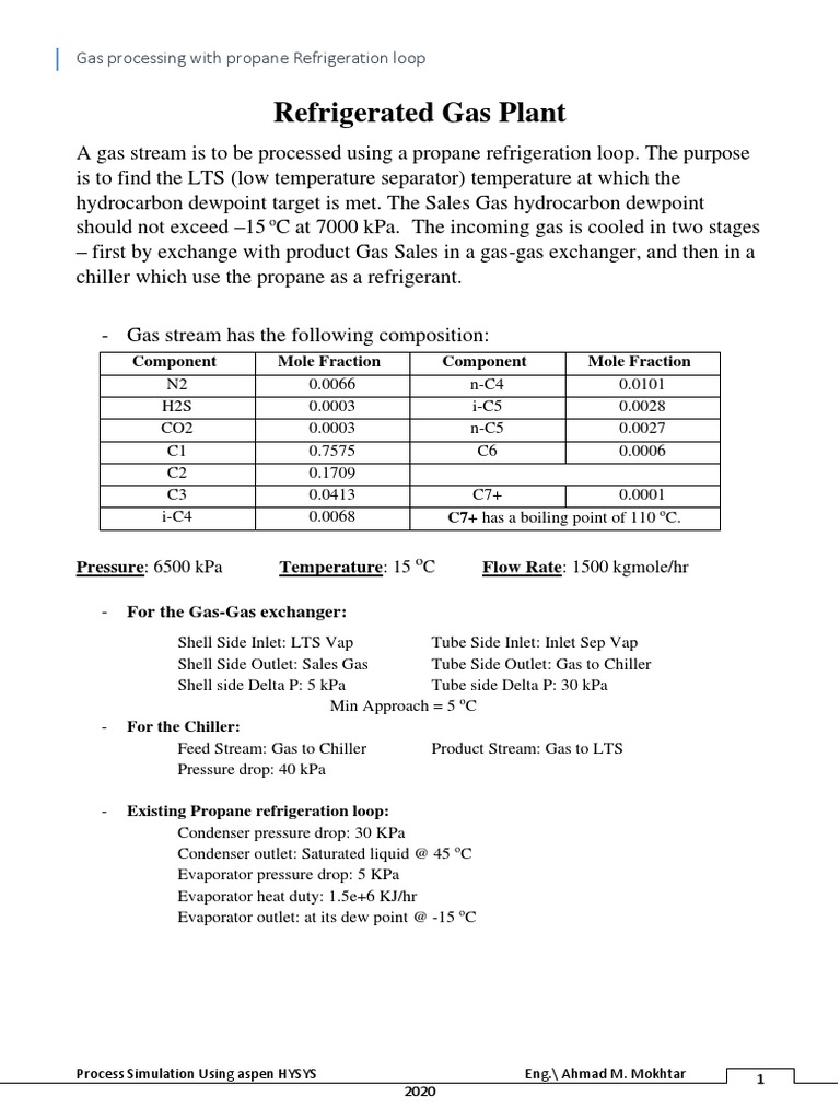 Refrigerated Gas Plant Gas Processing With Propane Refrigeration Loop PDF Chemical Reactor