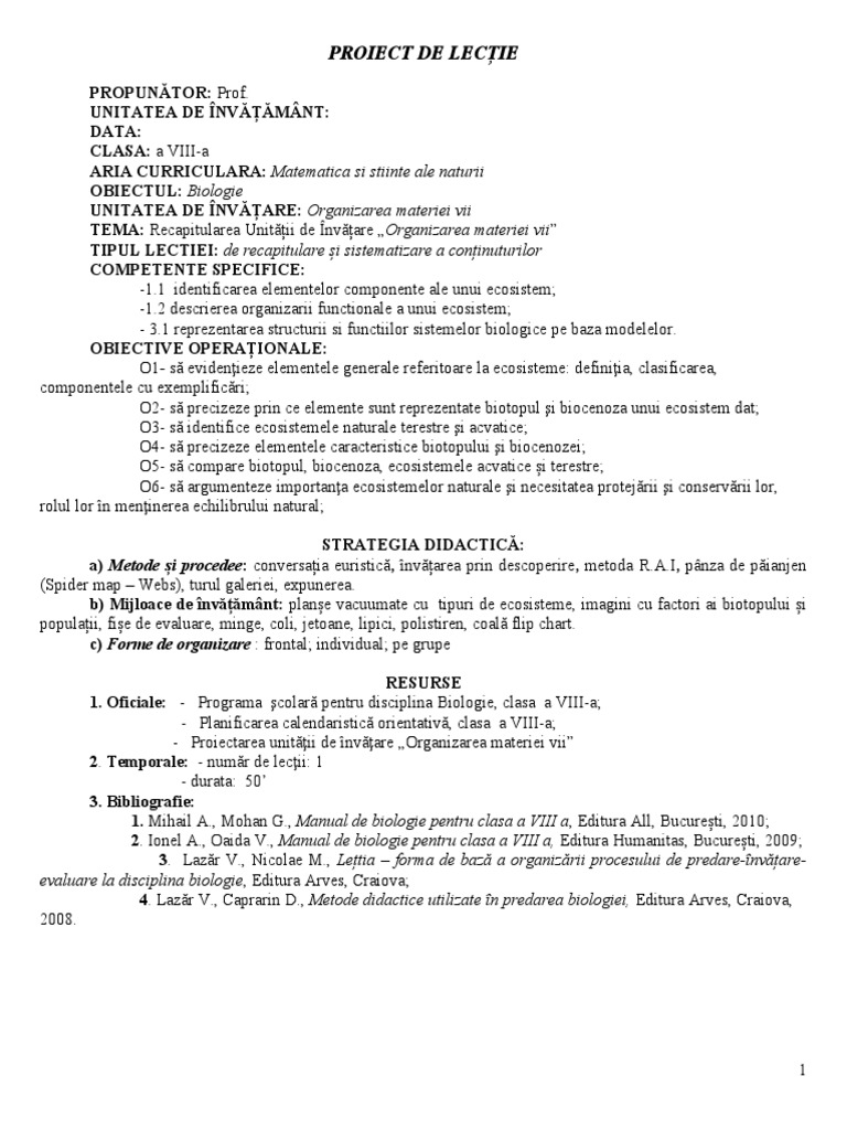 Proiect Recapitulare Biologie | PDF