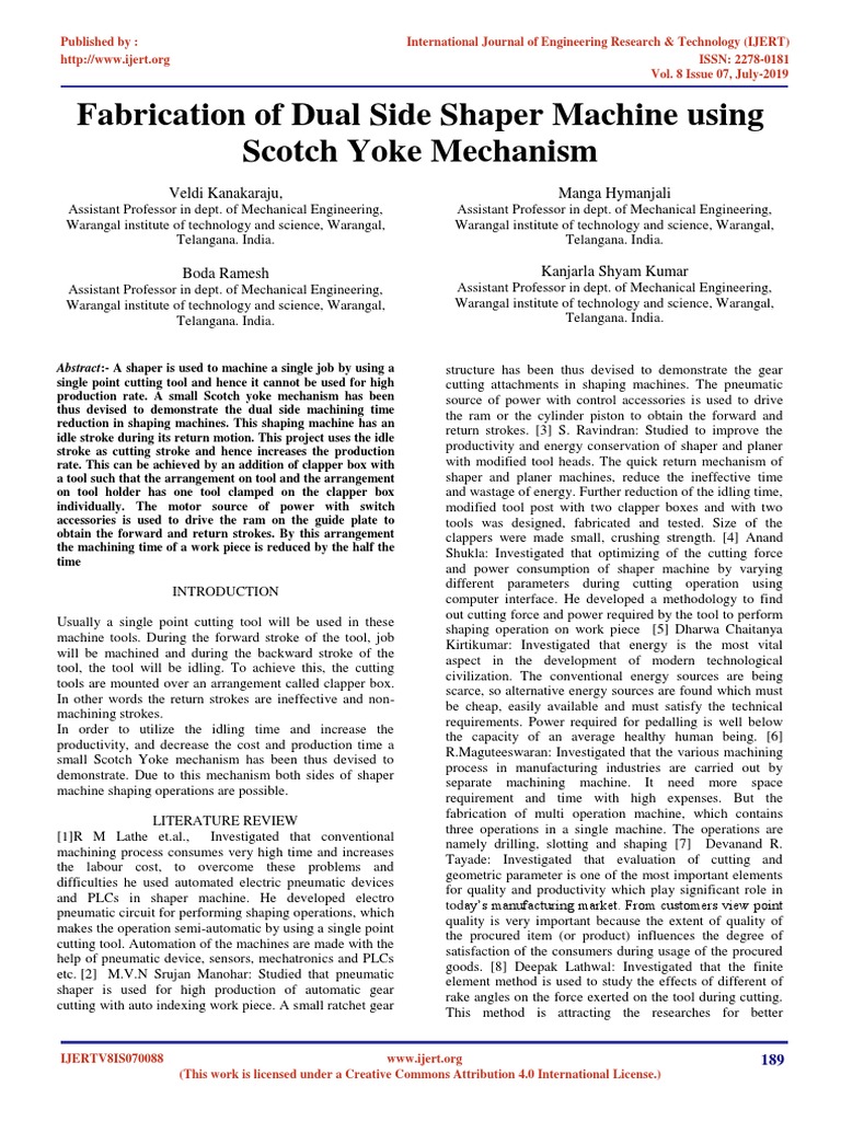 Fabrication of Dual Side Shaper Machine Using Scotch Yoke Mechanism