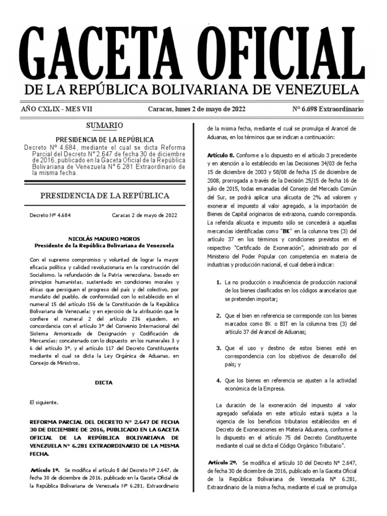 Reforma del Arancel de Aduanas 6698 | PDF | aduana | Camión
