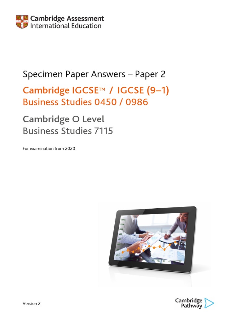 Specimen Paper Answers Paper 2 Cambridge IGCSE / IGCSE (9 1
