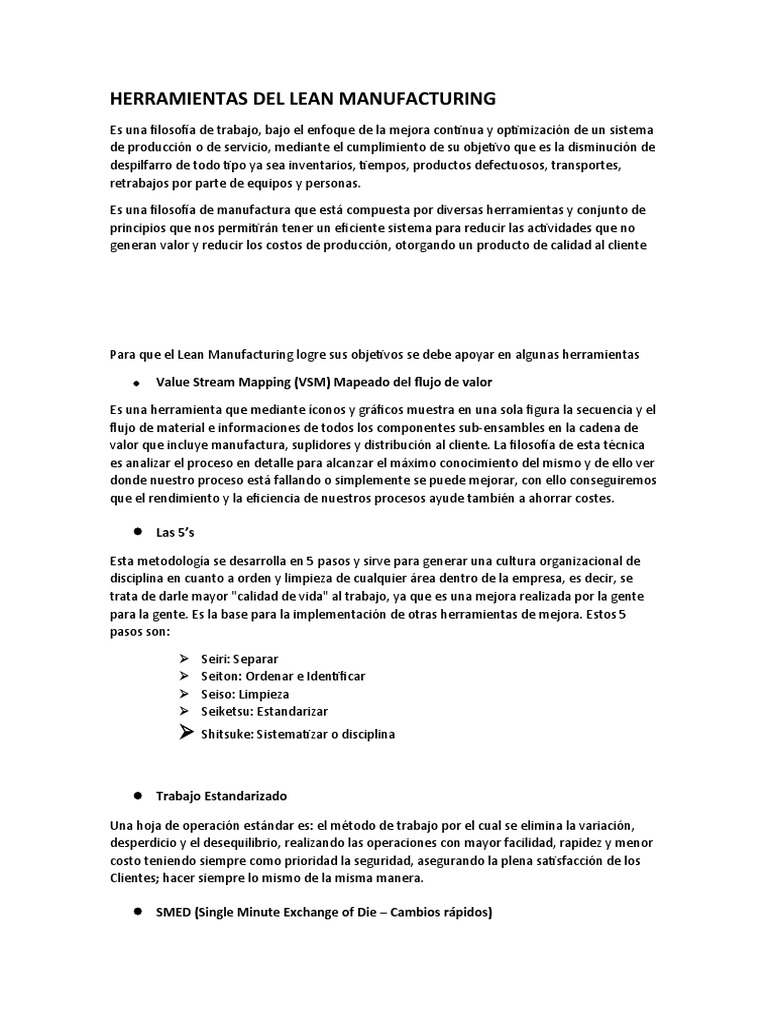 Herramientas Clave del Lean Manufacturing | PDF | Lean Manufacturing ...
