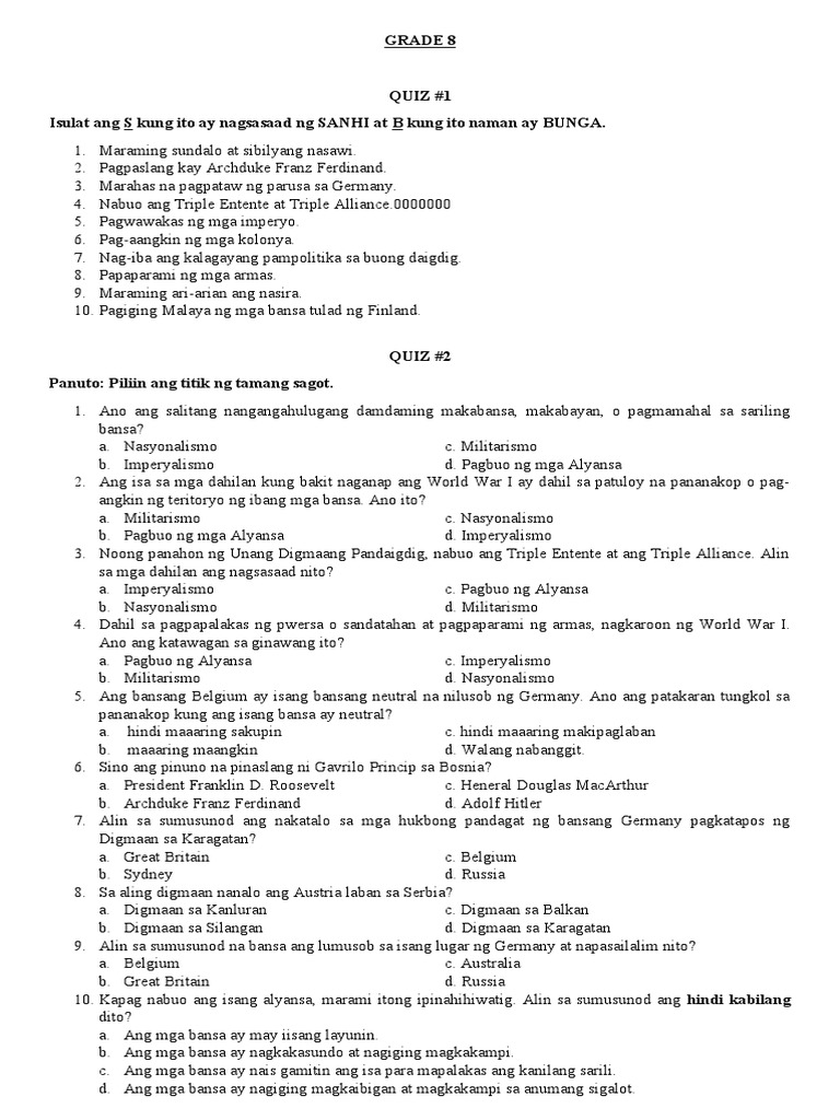 Quiz Grade 8 | PDF