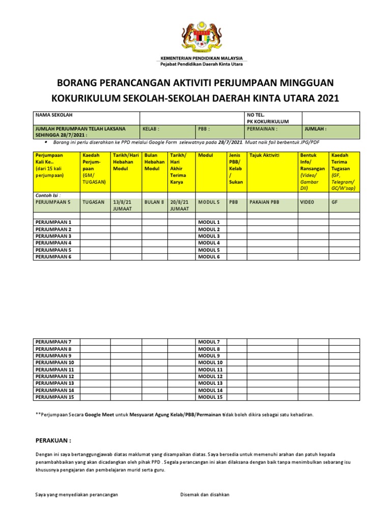 BORANG PERANCANGAN PERJUMPAAN 2021 | PDF