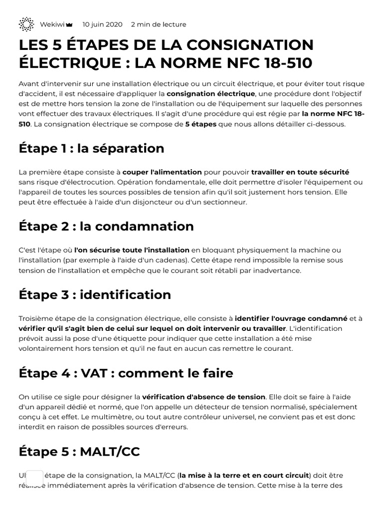 Procédure de consignation électrique pdf