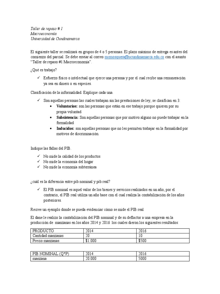 Taller de repaso en Macroeconomía UC | PDF | Producto Interno Bruto ...