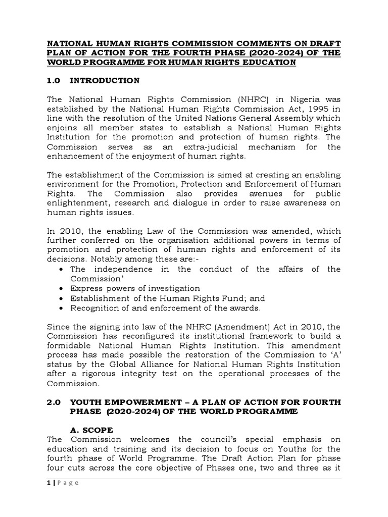 NHRC Comments on Human Rights Education Plan | PDF | Curriculum | Human ...