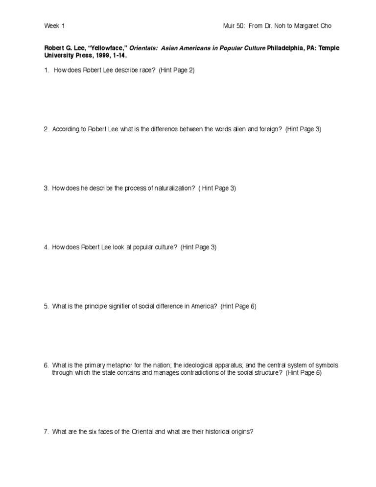 Yellow Face Questions PDF