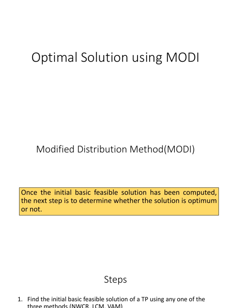 Optimal MODI Method for Transport | PDF | Mathematical Optimization ...