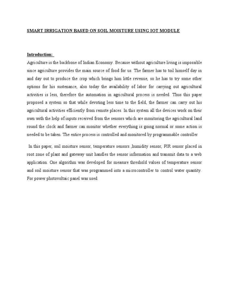 Smart Irrigation Based On Soil Moisture Using Iot | PDF | Internet Of ...