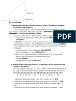 Sampling and Sampling Distribution Worksheet
