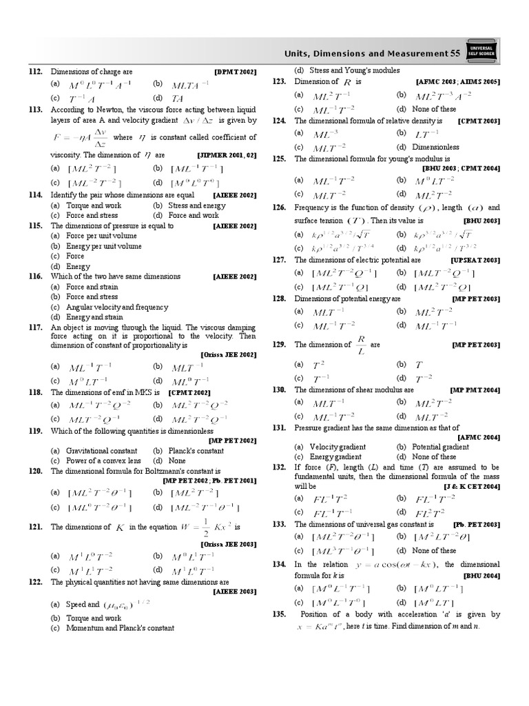 03-Unit and Dimension (Question) 2 (55-60) | PDF | Force | Torque