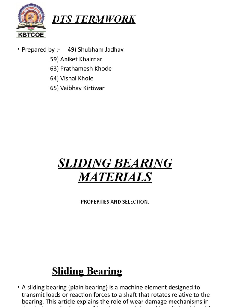 Dts Presentation (Sliding Bearing Materials) PDF Bearing (Mechanical) Bronze