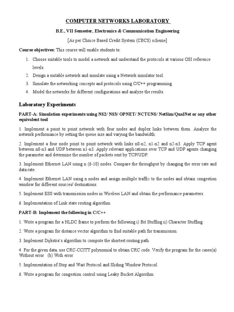 Computer Networks Lab Manual 14!01!2020 PDF Computer Network