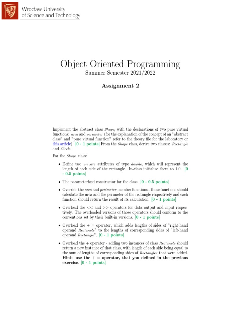 Object Oriented Programming: Summer Semester 2021/2022 Assignment 2 ...