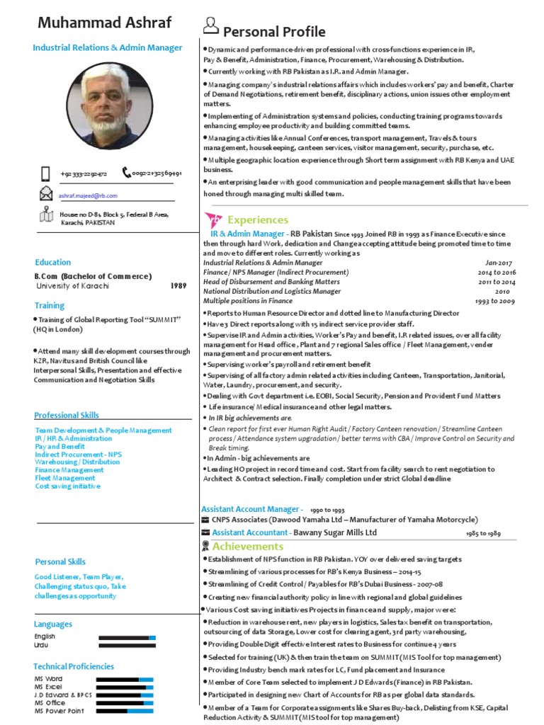 Muhammad Ashraf: IR & Admin Expertise | PDF | Logistics | Warehouse