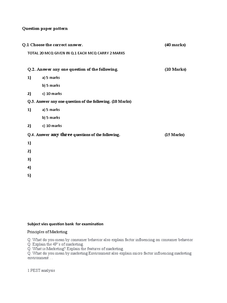 Any Three: Question Paper Pattern Q.1 Choose The Correct Answer. (40 ...
