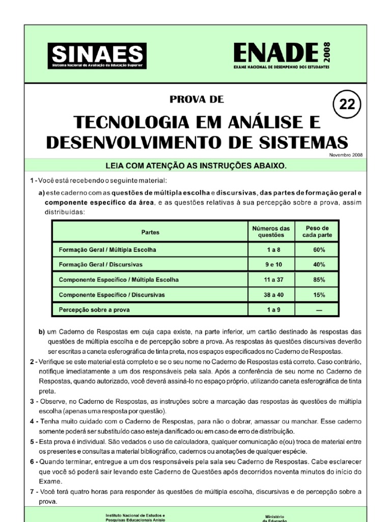 Provas de Análise e Desenvolvimento de Sistemas | PDF | Programação ...